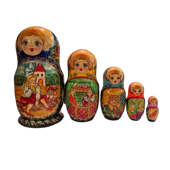 Unbranded Other - Russian RARE Nesting Doll Fairytale Matryoshka Doll 7" Tall 5 in 1 Handmade